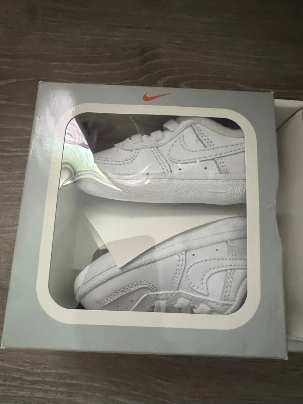 Nike white and gray Force 1 Crib (3C) Shoe Box